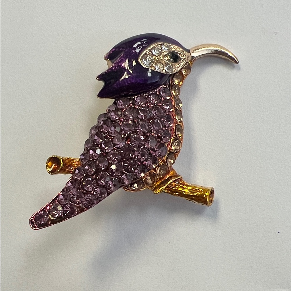 Purple and Gold Bird Brooch